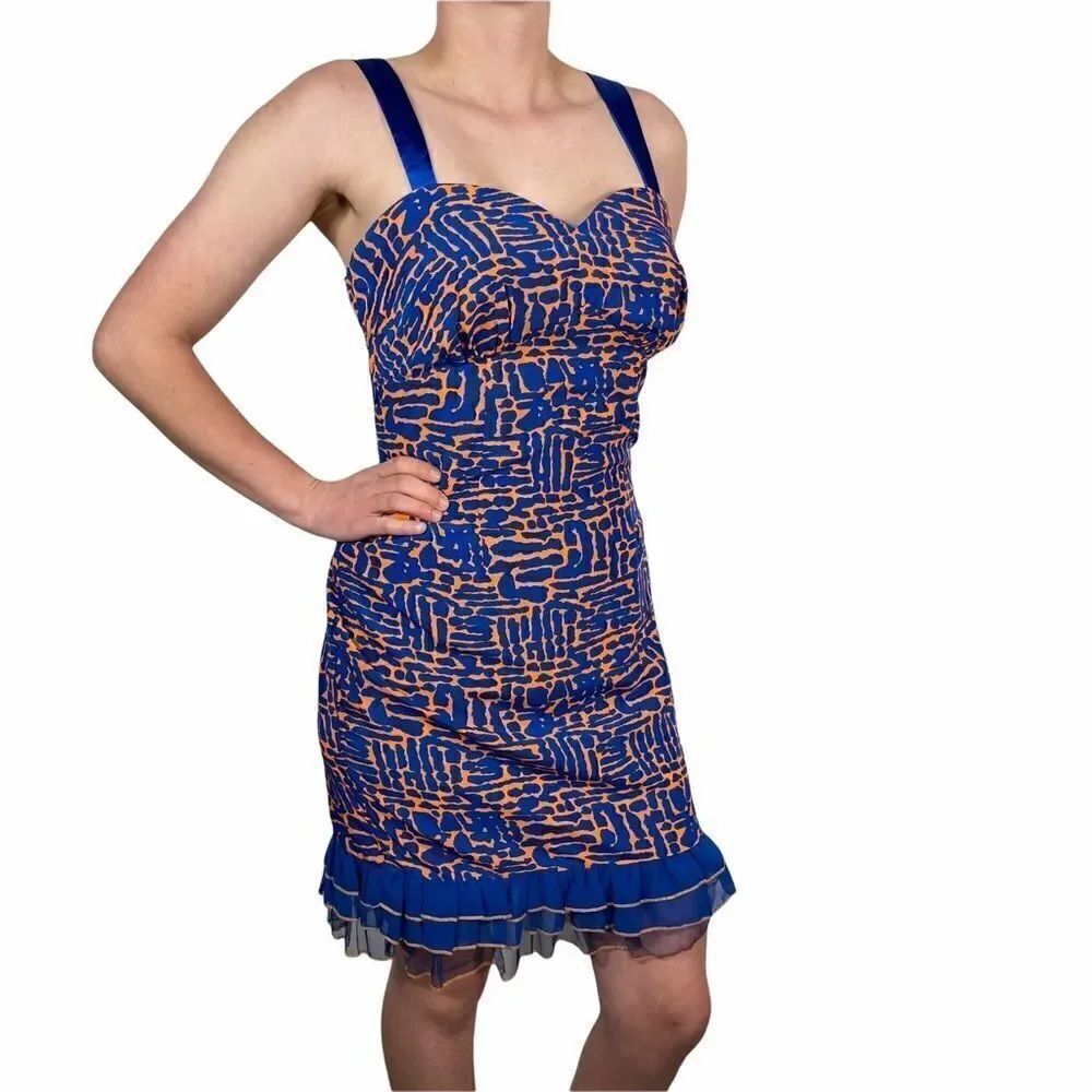 Ever-Pretty Blue and Orange Patterned Midi Dress - Picture 3 of 8